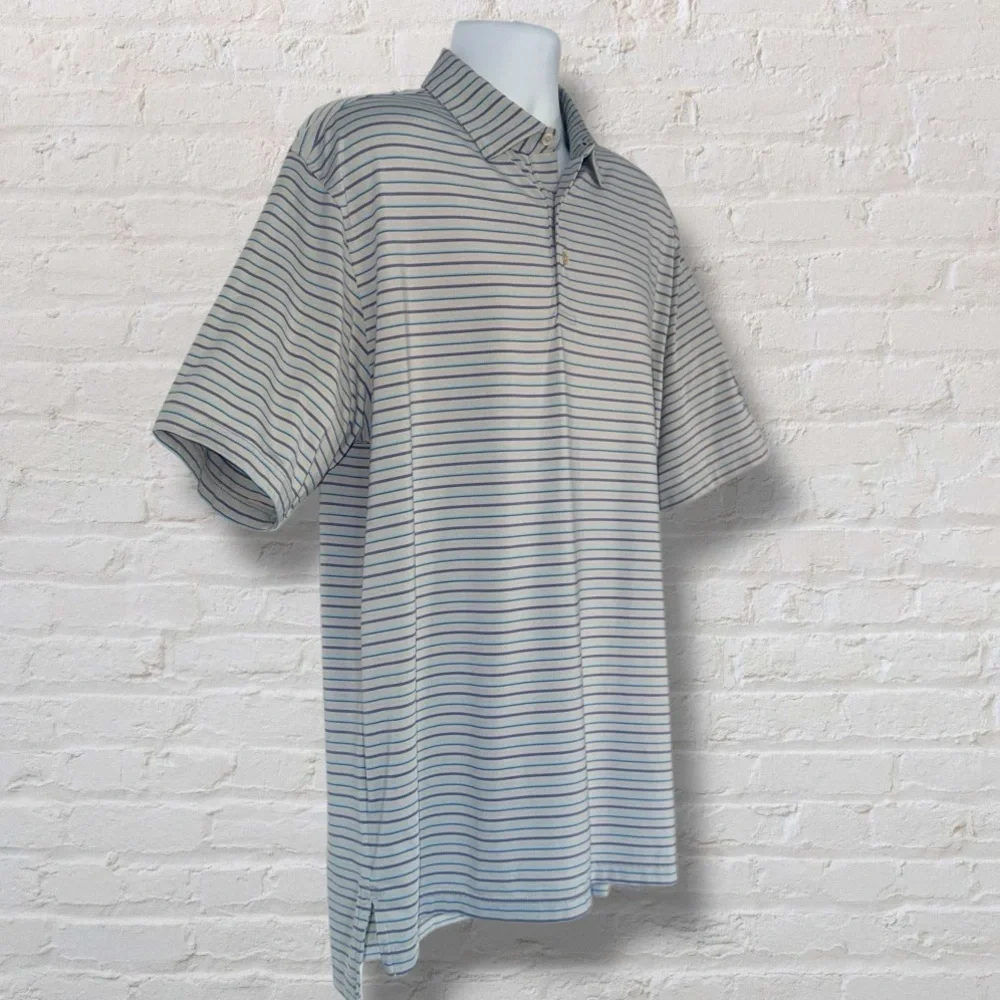 Peter Millar Summer Comfort Golf Polo Men’s Large Gray Blue Stripe Logo - Picture 5 of 8